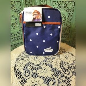 Frog & Toad | Polka Dot Insulated Lunch Box | Navy White & Brown Leather